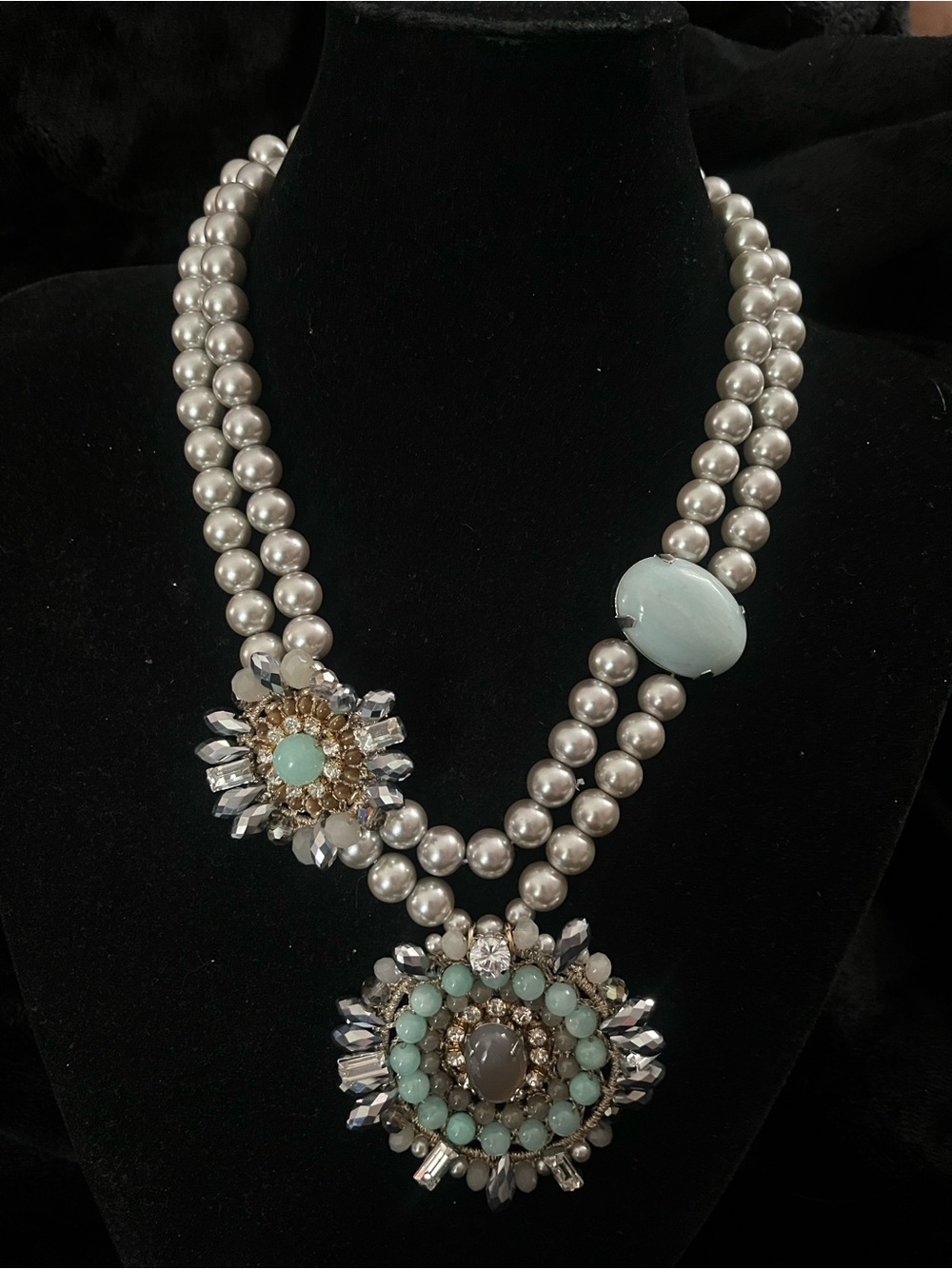 J. Crew Pearl-Style Necklace with Mint Crystal Medallions
